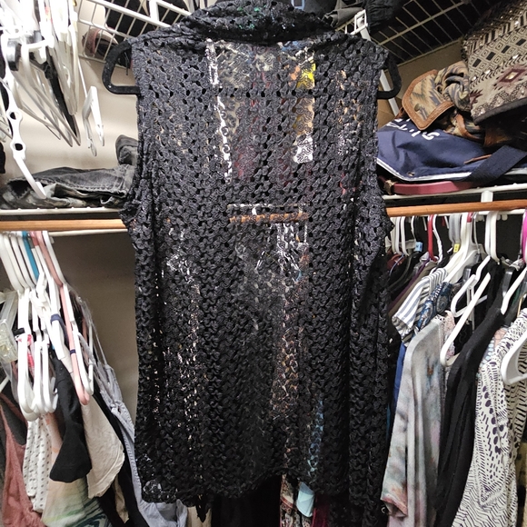 Allison Daley Black Mesh/Lace Open Front Cardigan Petite Medium - Picture 3 of 3